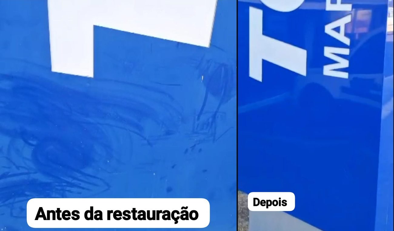 Limpeza e restauração de fachada em ACM em Curitiba — antes e depois