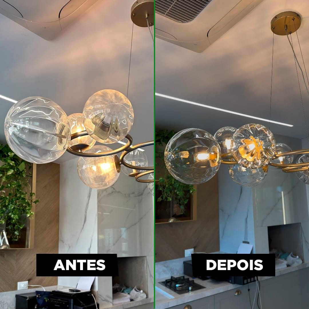 Limpeza de lustre de cristal em Curitiba — antes e depois
